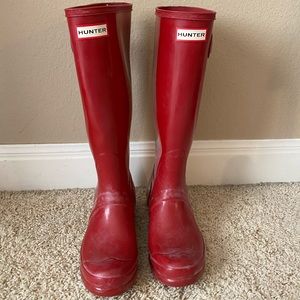 Red hunter rain boots